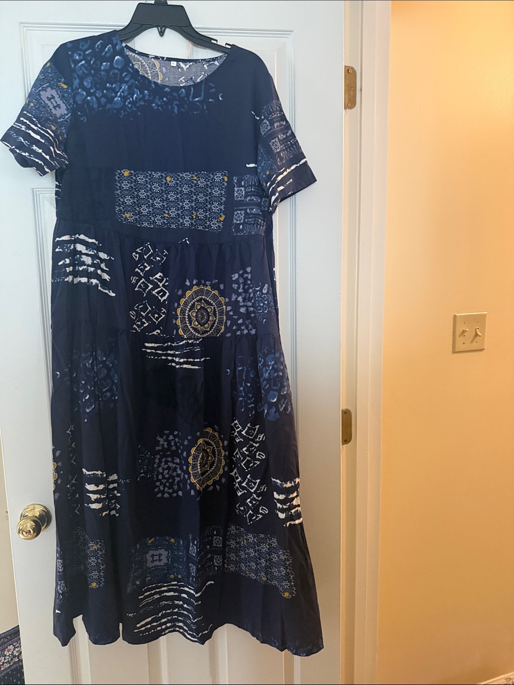 Women's Navy Patchwork Print Short-Sleeve Dress